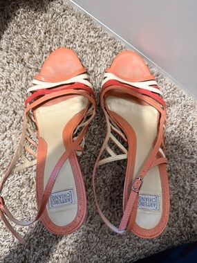 Arturo Chiang Coral and Cream Strappy Slingback Heels